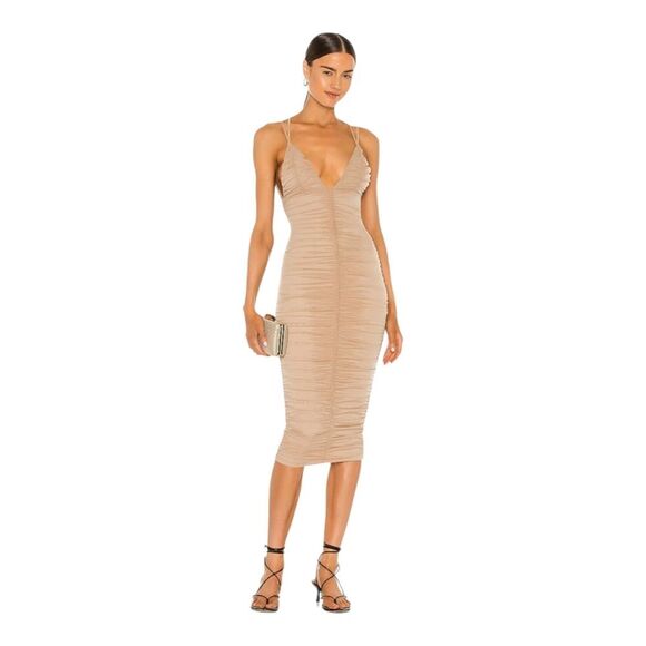 Michael Costello X Revolve Fiji Midi Tan Backless Dress - Picture 1 of 16